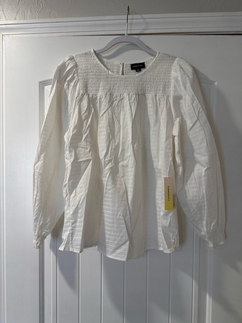 summersalt White Smocked Yoke Peasant Blouse